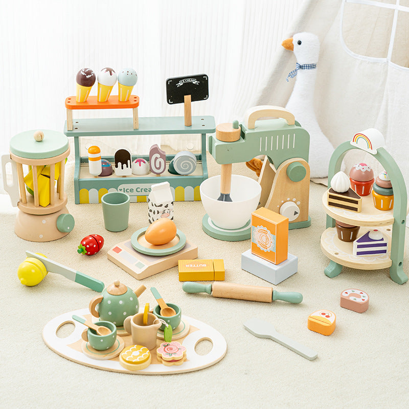 Wooden imitation house tea set