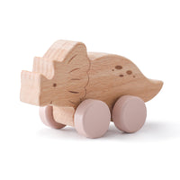 1 piece of birch wood Montessori toy dinosaur with wheels, multi-variant style