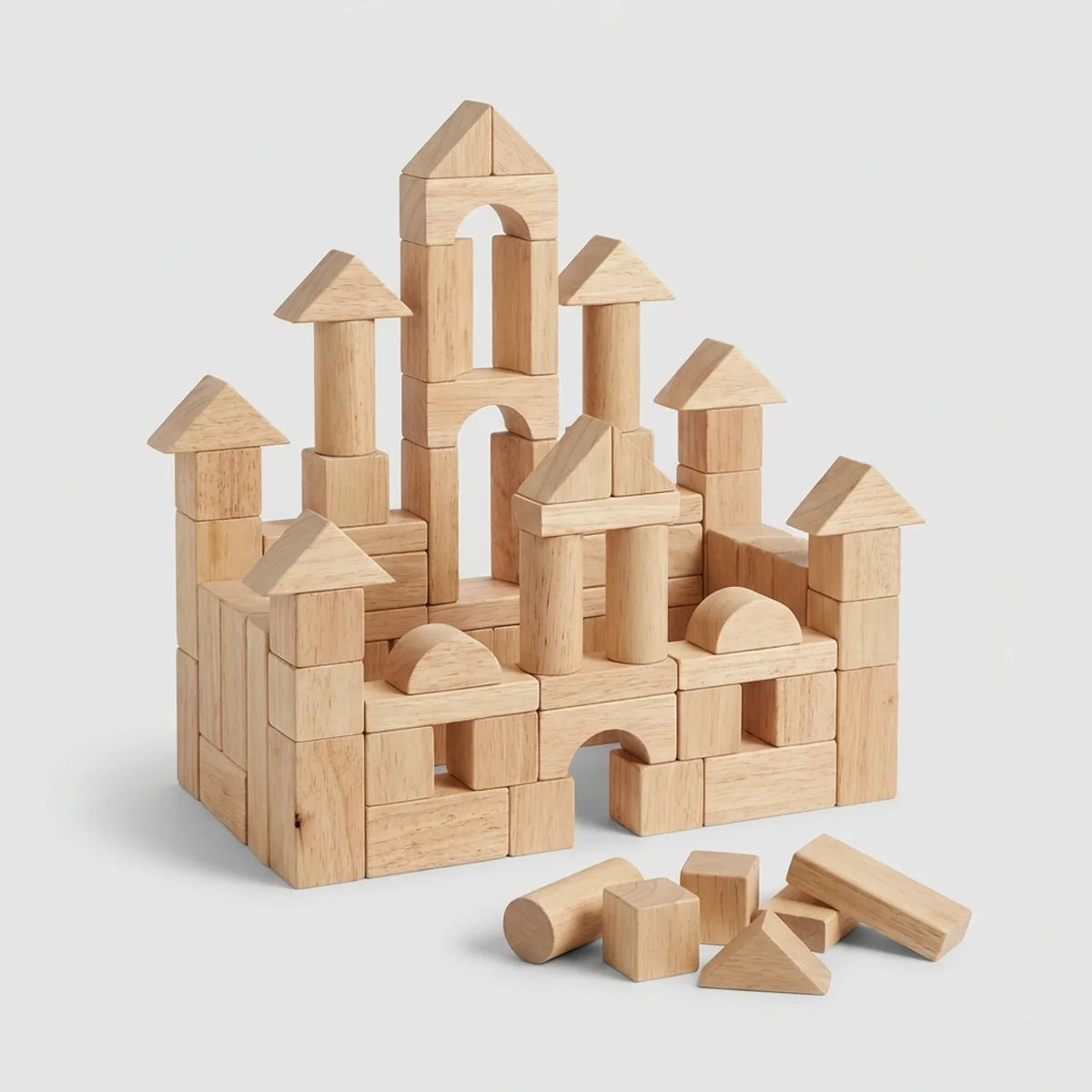100 Pcs Beech Wood Building Blocks Set