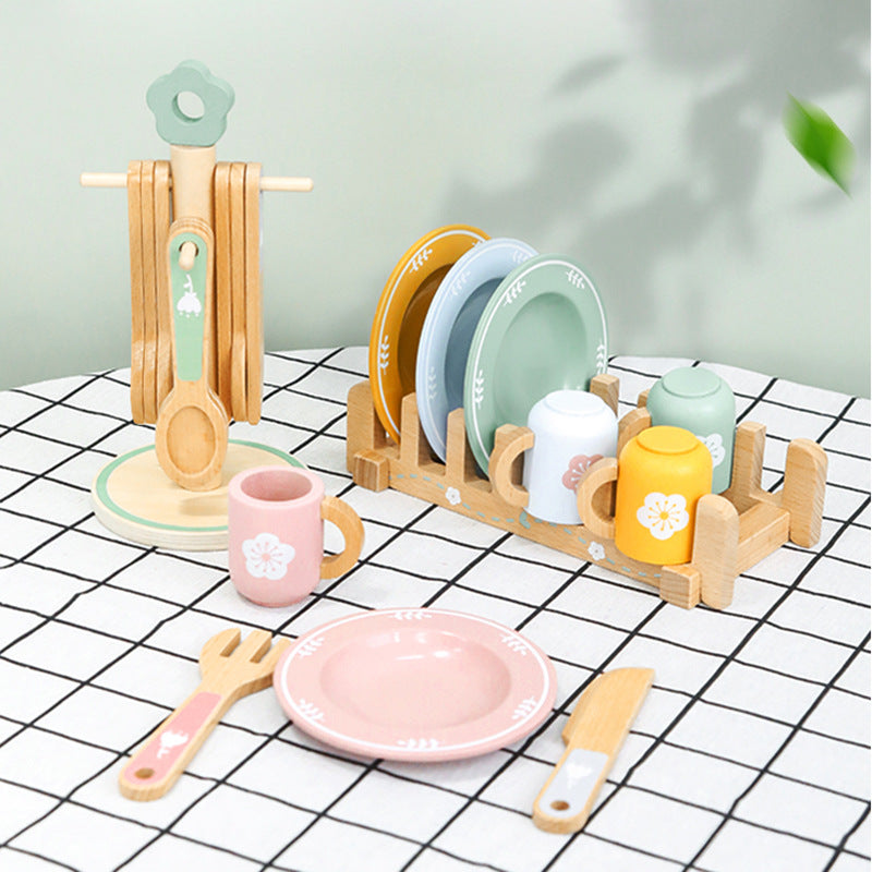 Wooden imitation house tea set