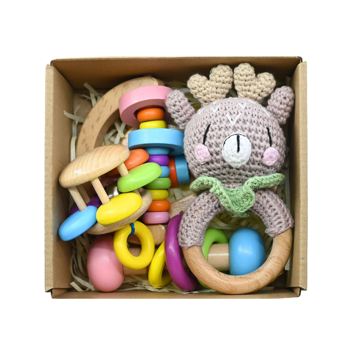Handmade Crochet Wooden Animal Rattle