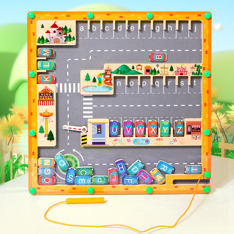 Wooden Magnetic Alphabet Maze Toy for Kids