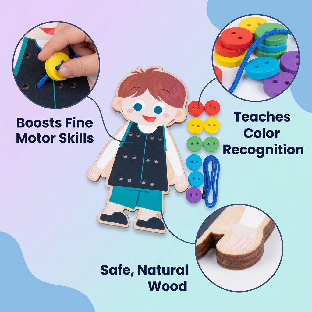 Wooden Lacing & Buttoning Practice Toy