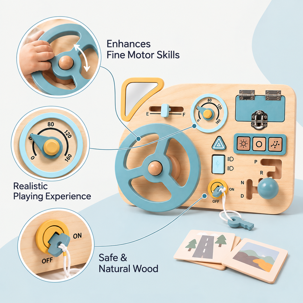 Wooden Driving Steering Wheel Toy