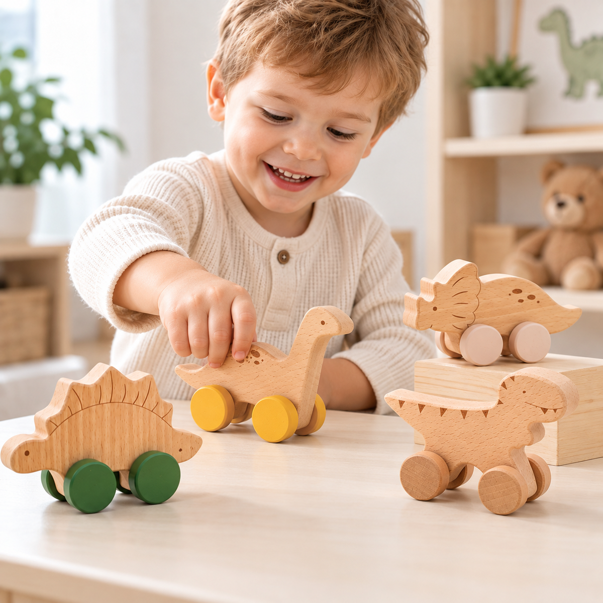 Wooden Pull-Back Dinosaur Toy