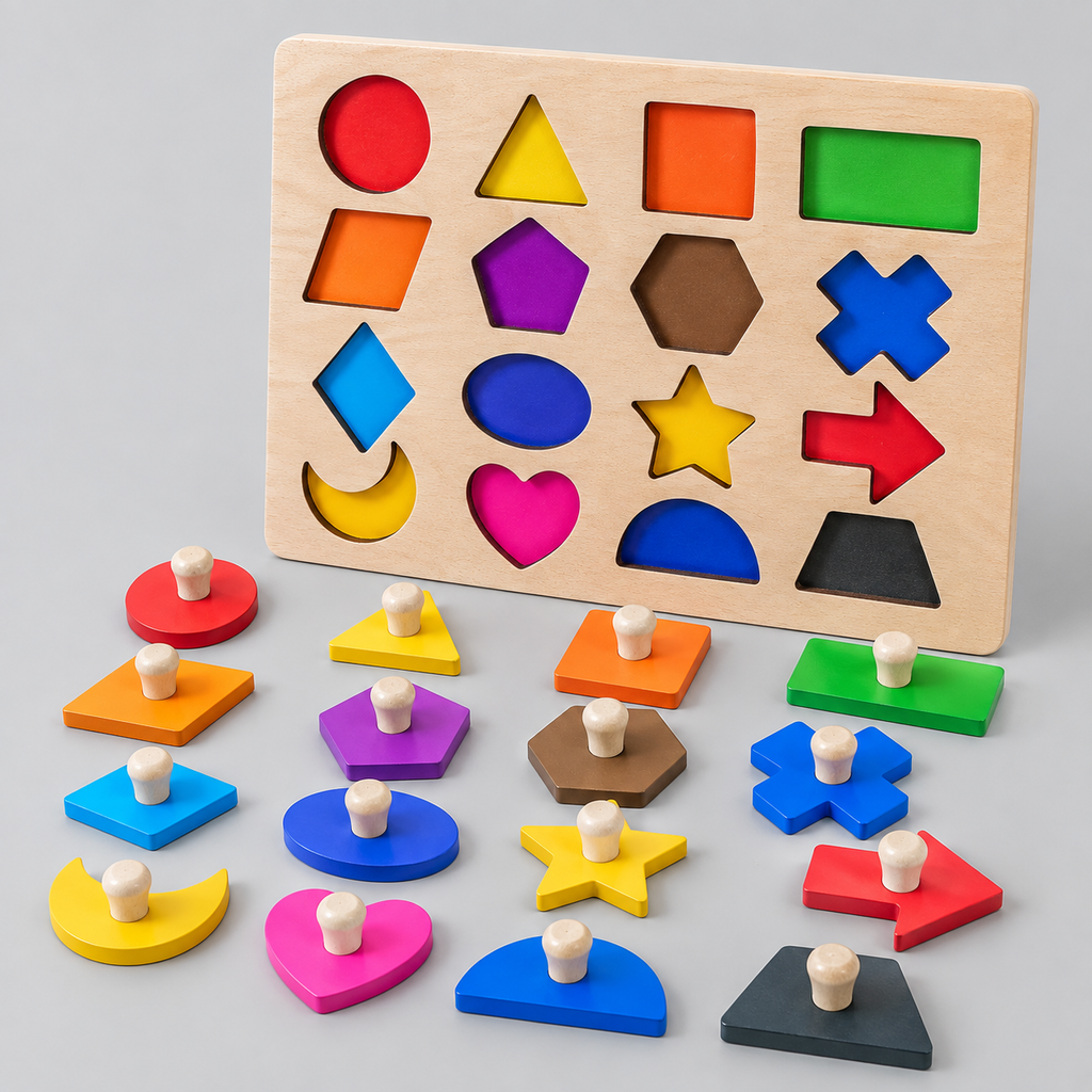 Wooden Magnetic Geometric Puzzle Board