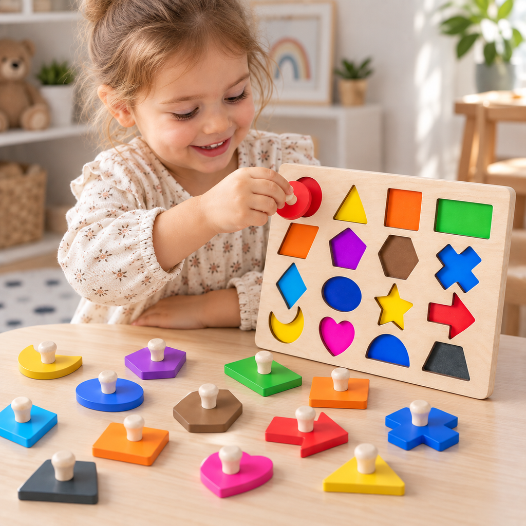 Wooden Magnetic Geometric Puzzle Board