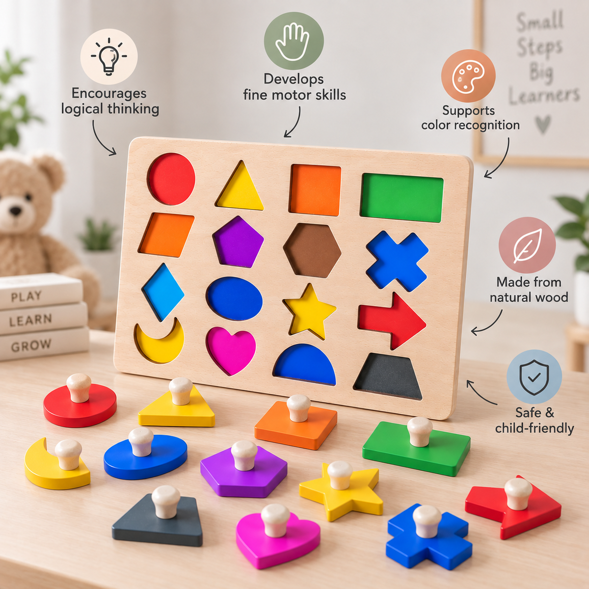 Wooden Magnetic Geometric Puzzle Board