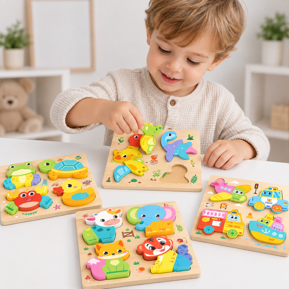 4-in-1 Wooden Animal Puzzle Board