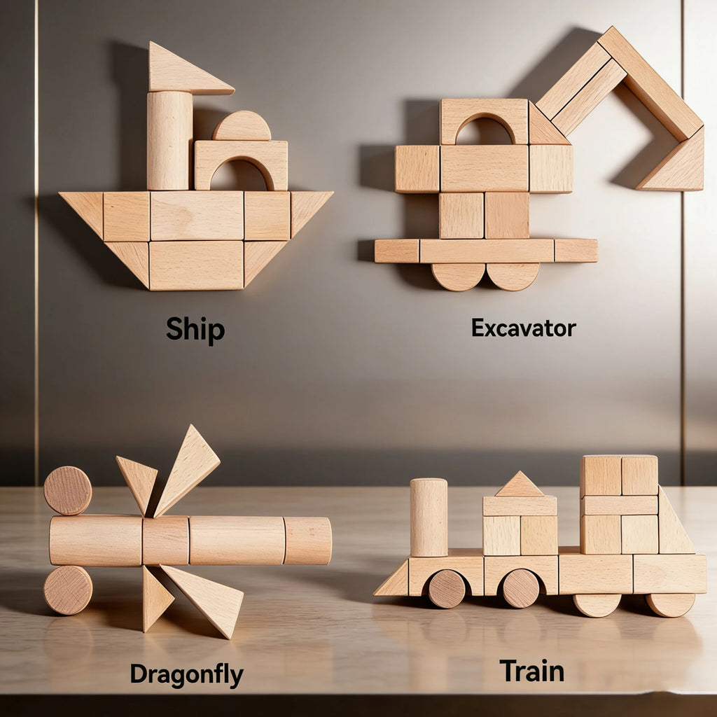 100 Pcs Beech Wood Building Blocks Set