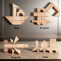 100 Pcs Beech Wood Building Blocks Set