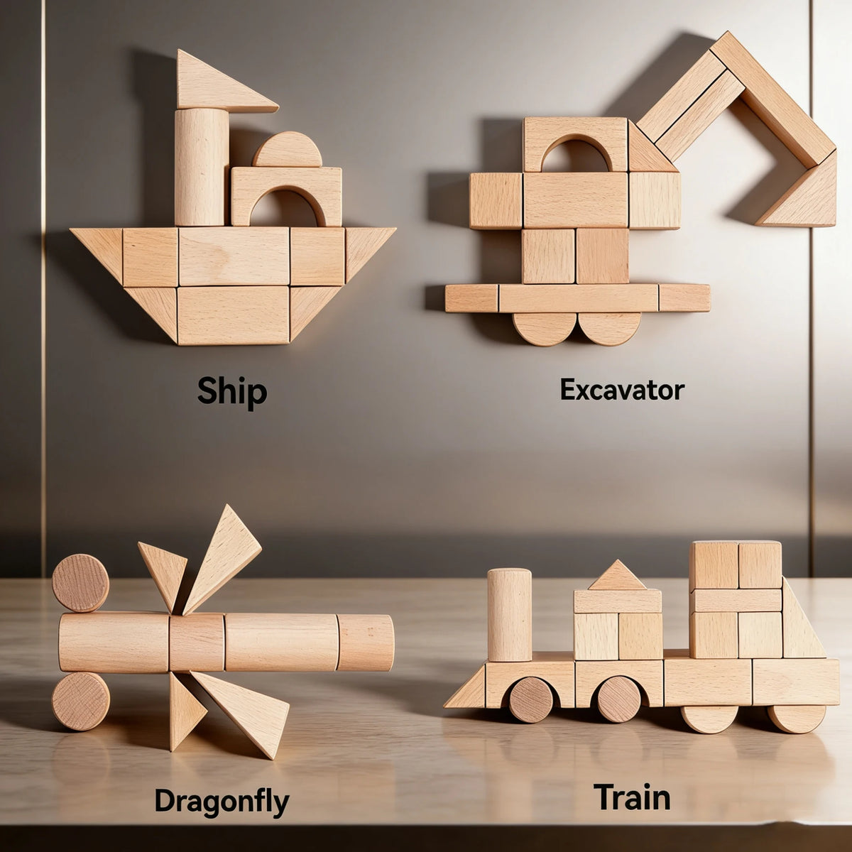 100 Pcs Beech Wood Building Blocks Set