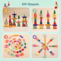 48Pcs Wooden Rainbow Balancing Stones