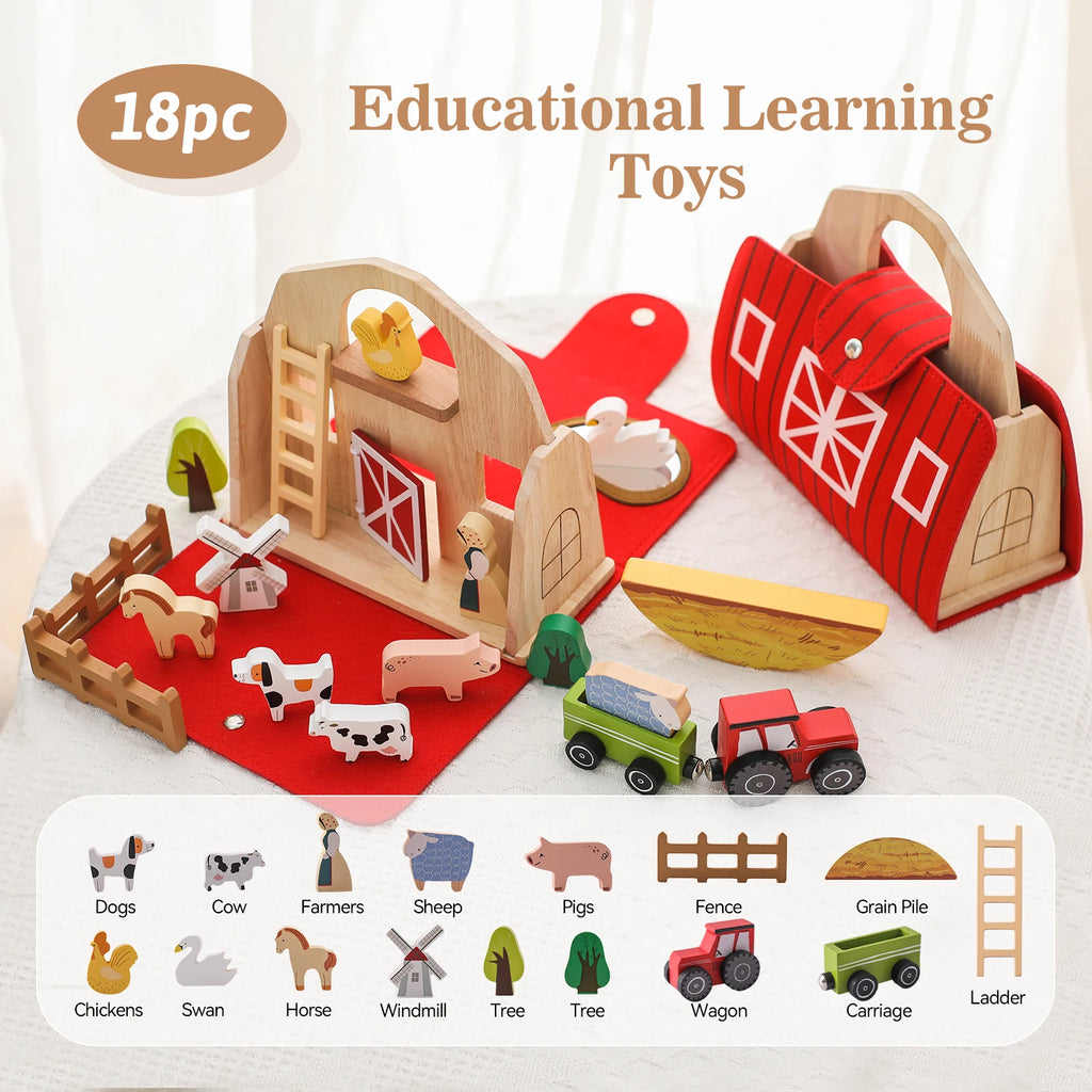 Portable Wooden Farm Barn Playset