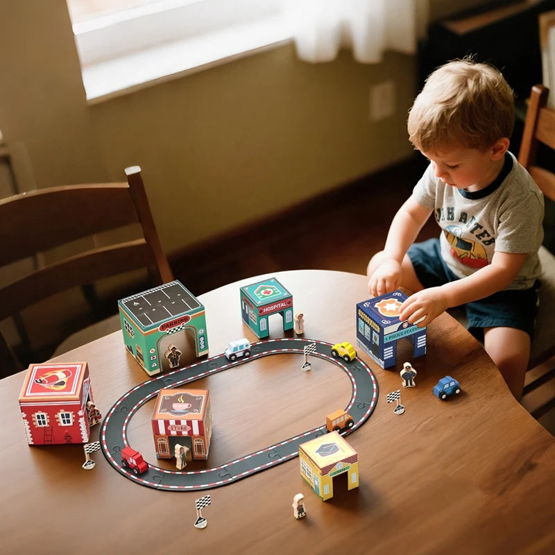Wooden Vehicle Building Blocks Track Set