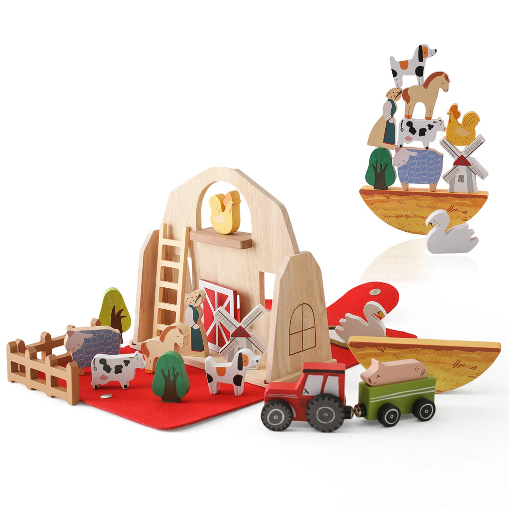Portable Wooden Farm Barn Playset