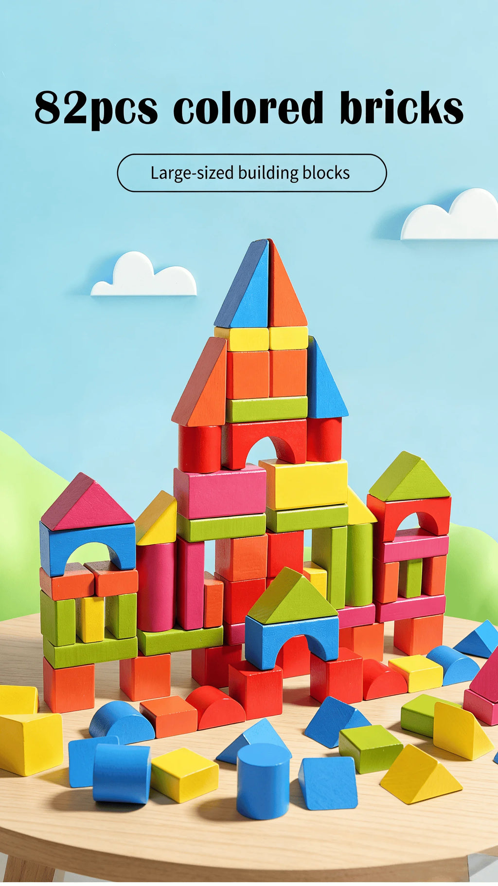100 Pcs Beech Wood Building Blocks Set