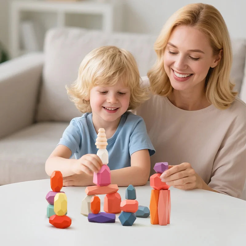 48Pcs Wooden Rainbow Balancing Stones