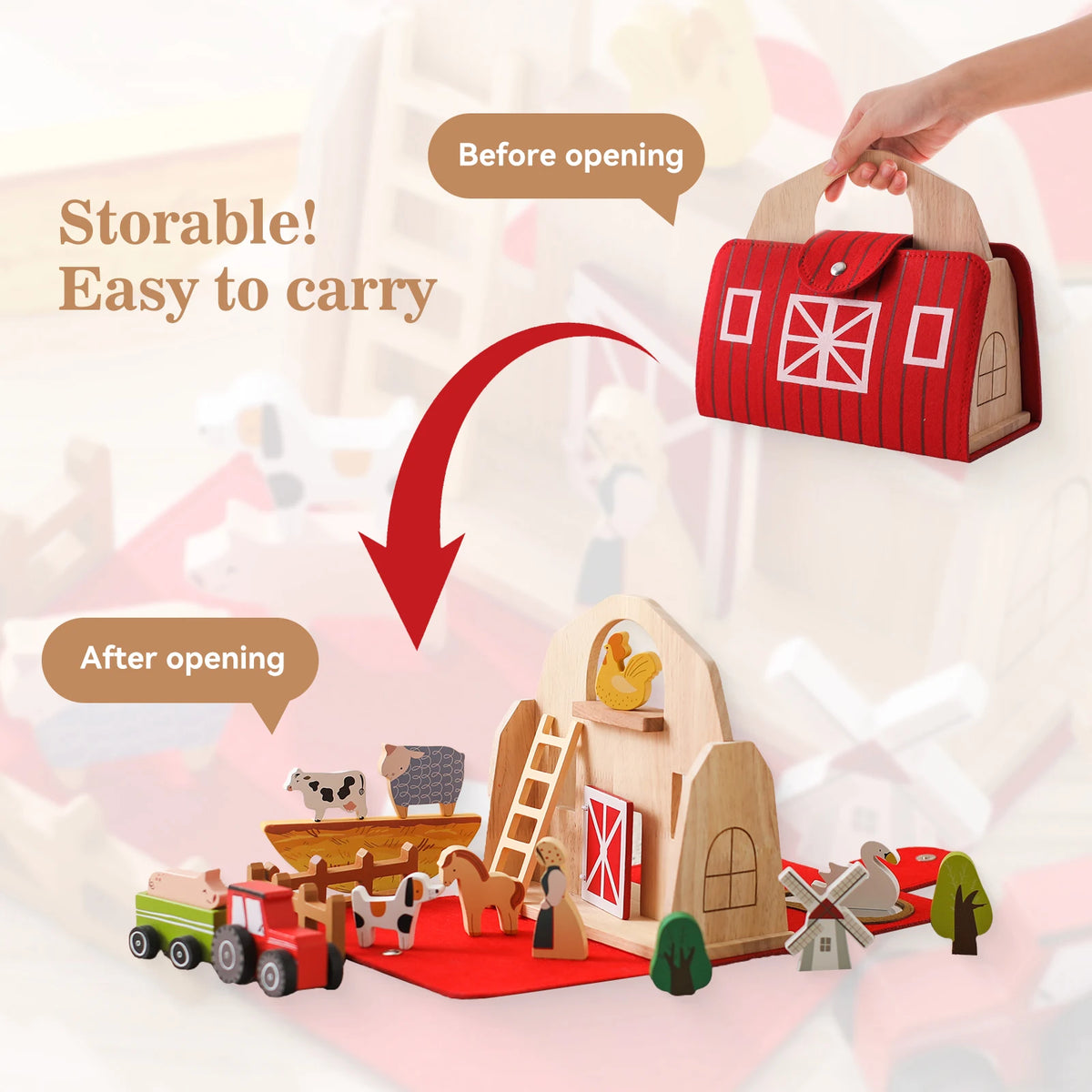 Portable Wooden Farm Barn Playset