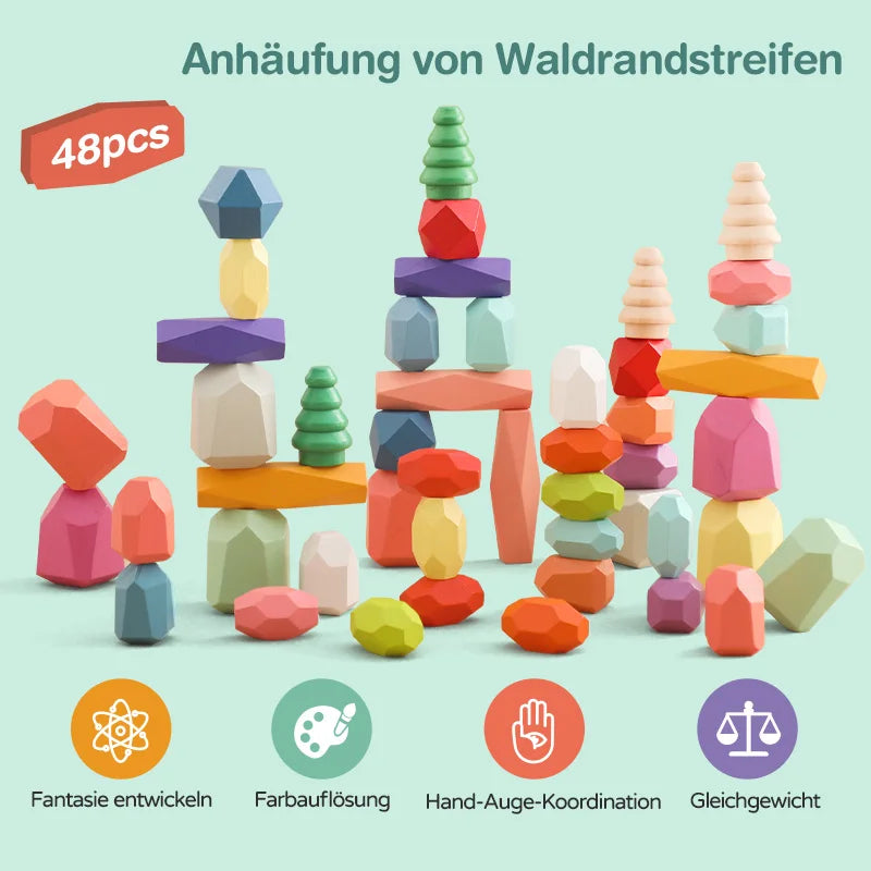 48Pcs Wooden Rainbow Balancing Stones