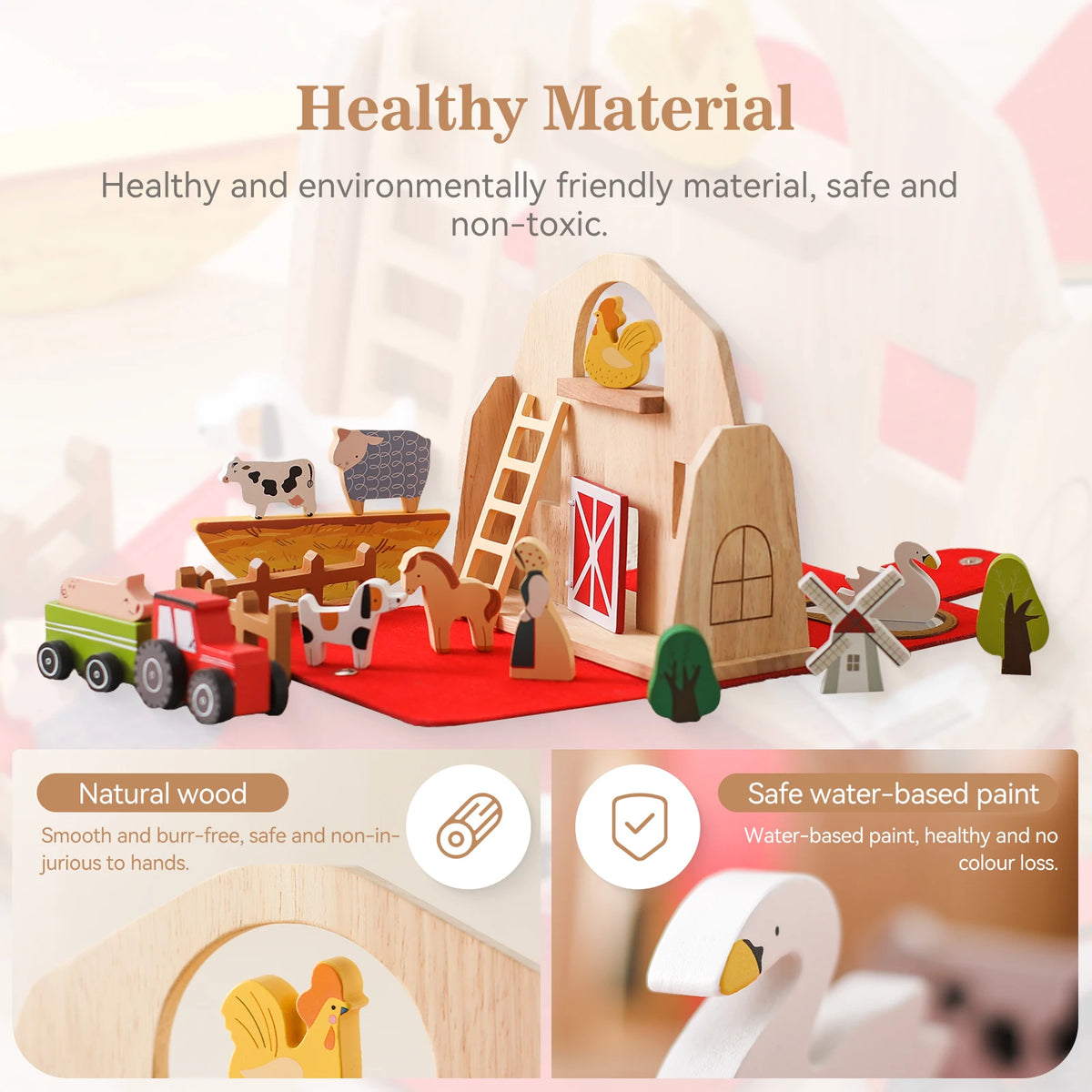 Portable Wooden Farm Barn Playset