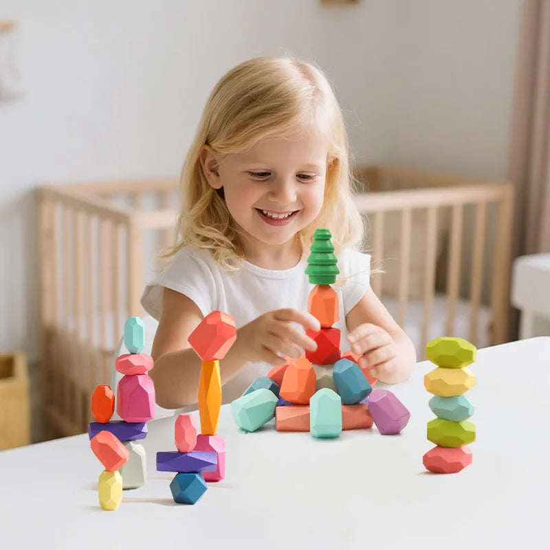 48Pcs Wooden Rainbow Balancing Stones