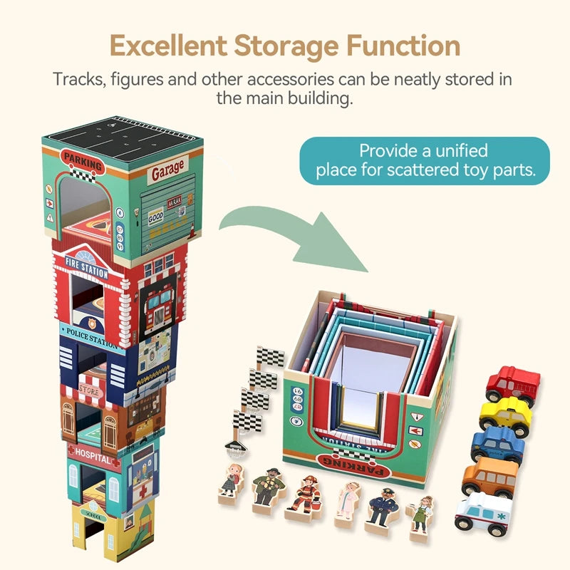 Wooden Vehicle Building Blocks Track Set