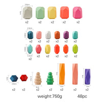 48Pcs Wooden Rainbow Balancing Stones
