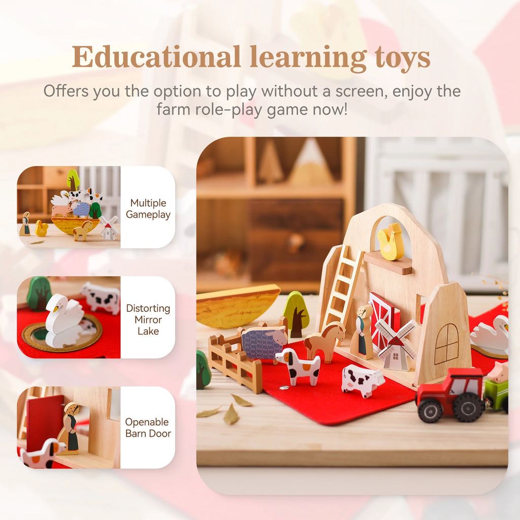 Portable Wooden Farm Barn Playset