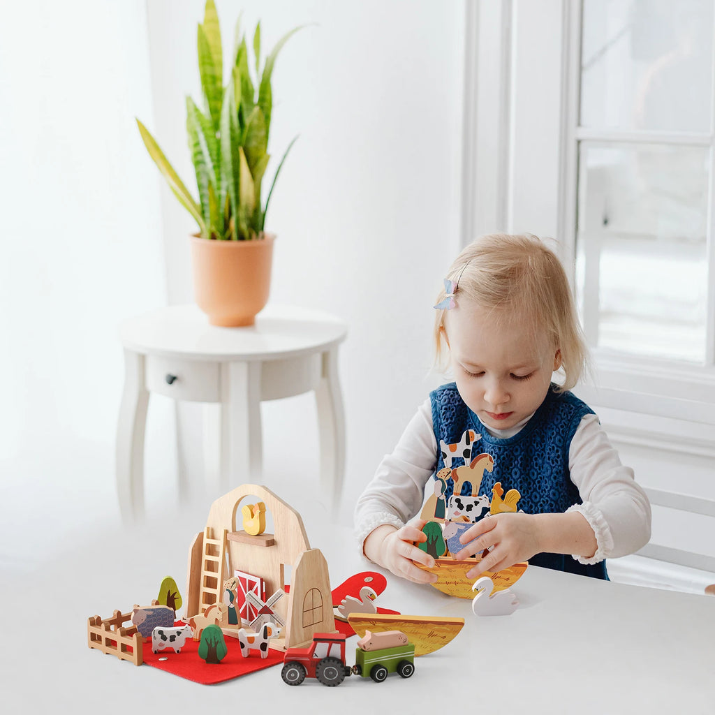 Portable Wooden Farm Barn Playset