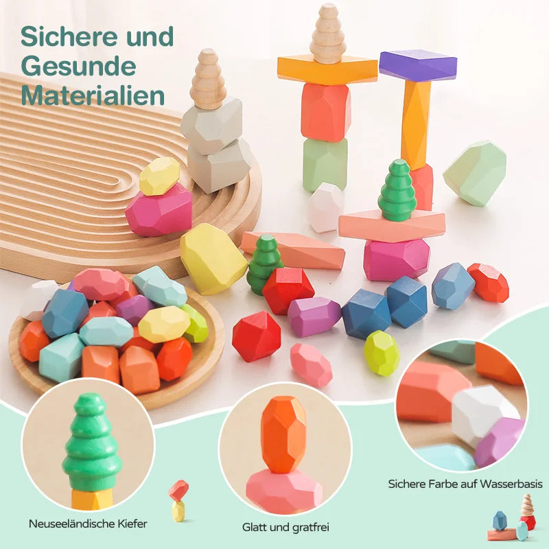 48Pcs Wooden Rainbow Balancing Stones