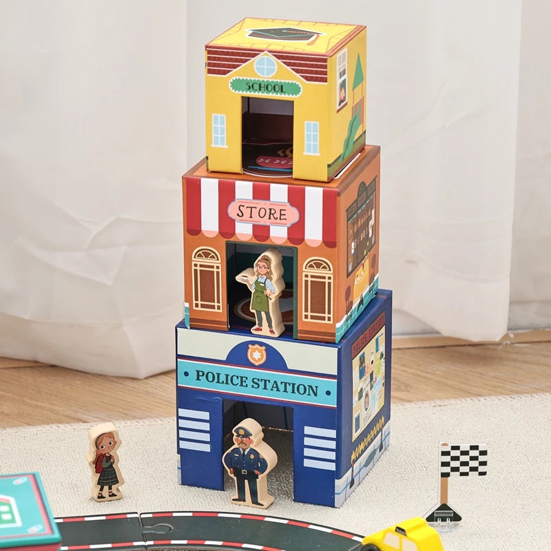 Wooden Vehicle Building Blocks Track Set