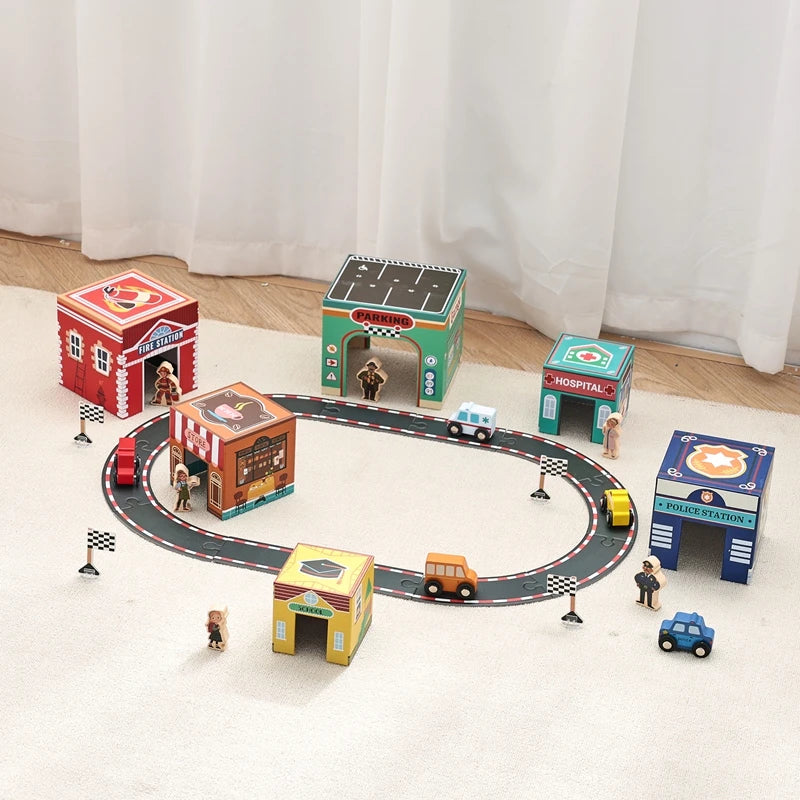 Wooden Vehicle Building Blocks Track Set