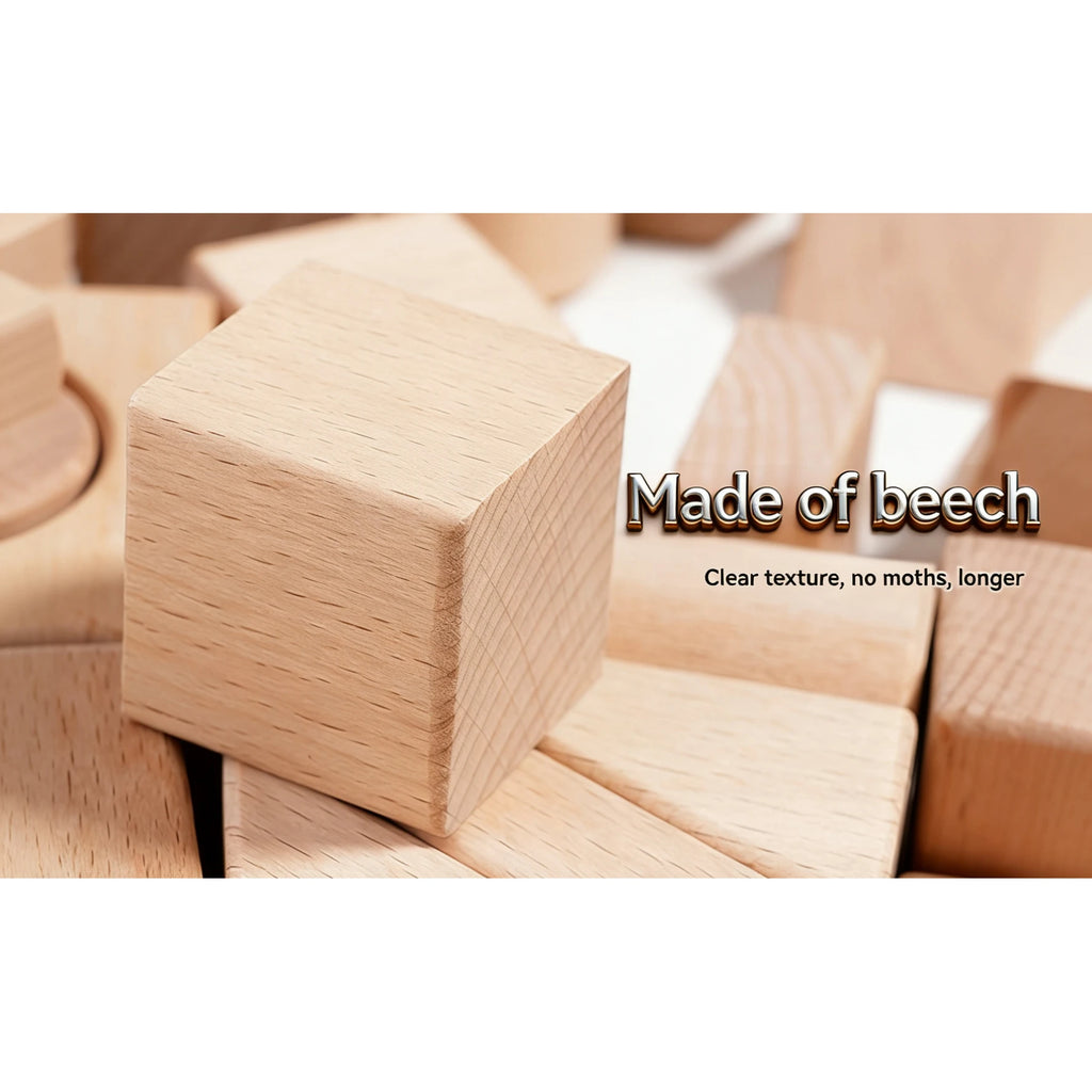 100 Pcs Beech Wood Building Blocks Set