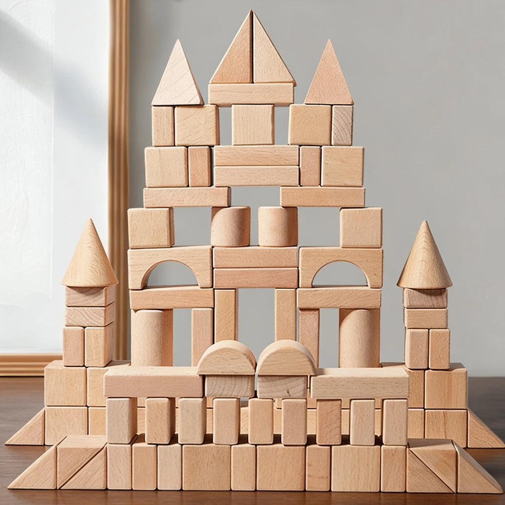 100 Pcs Beech Wood Building Blocks Set