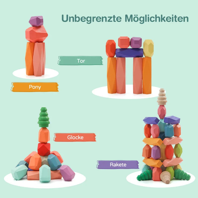 48Pcs Wooden Rainbow Balancing Stones