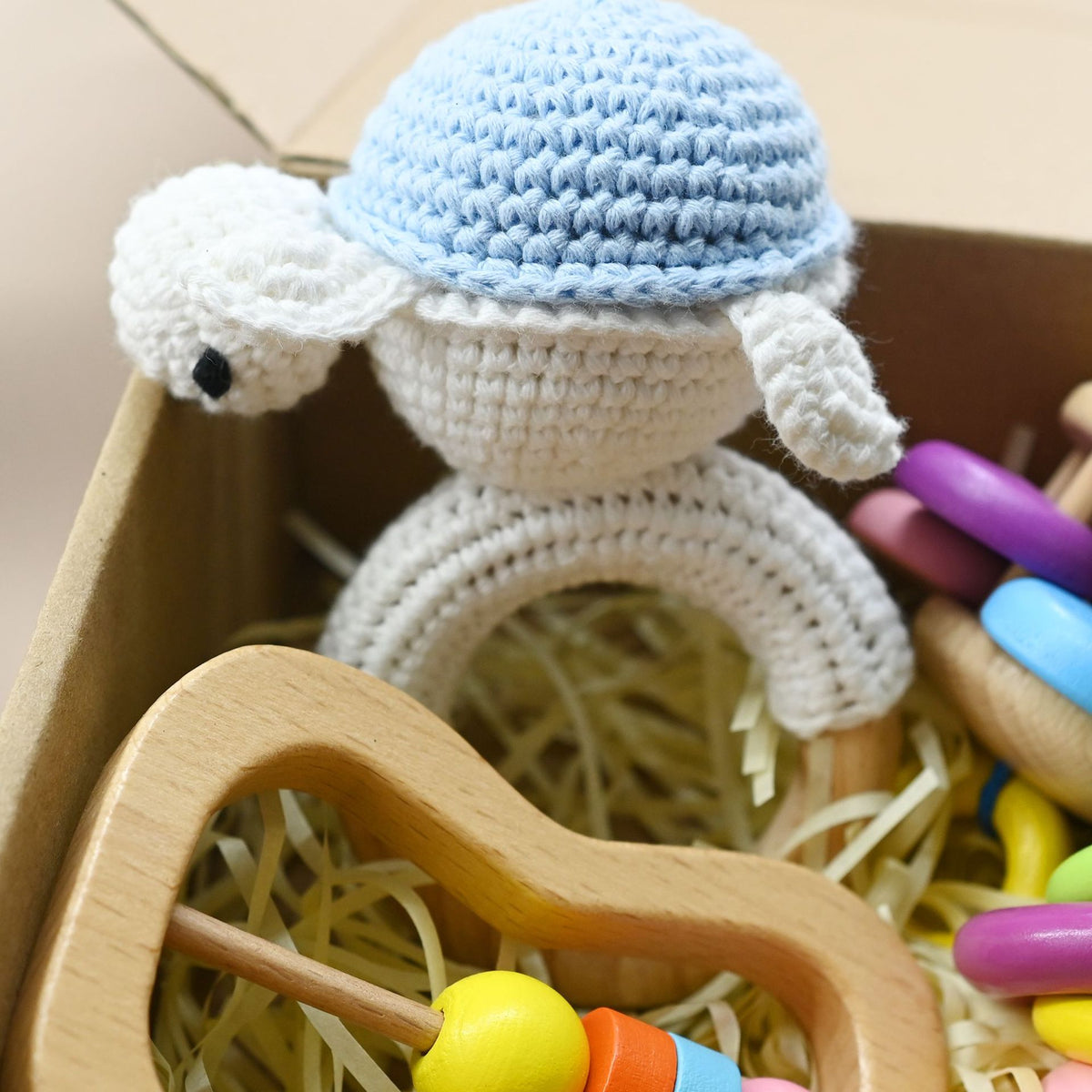Handmade Crochet Wooden Animal Rattle