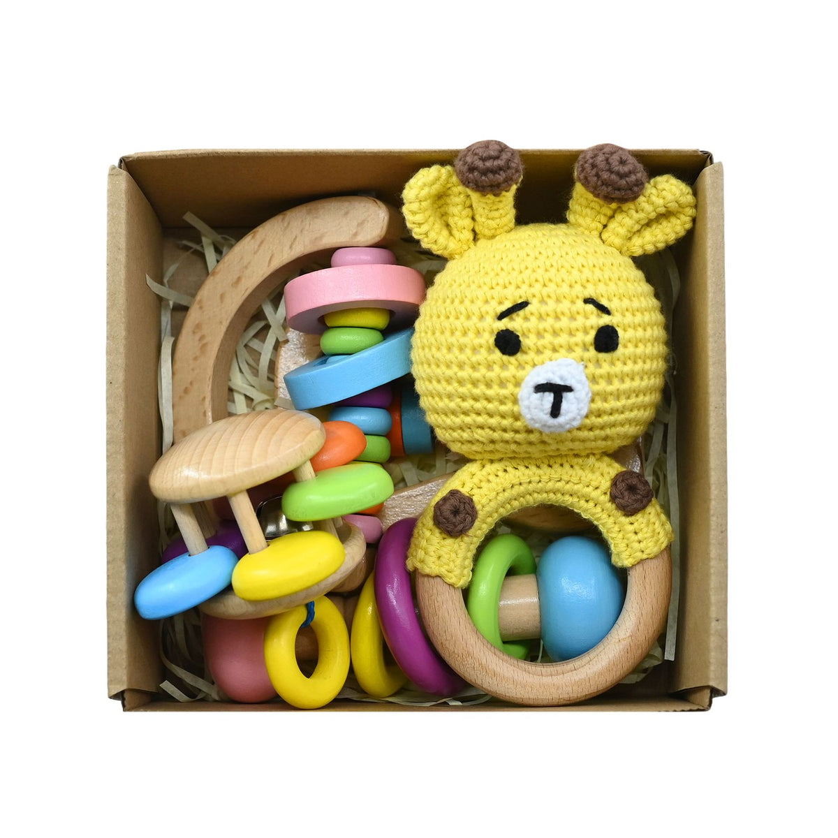 Handmade Crochet Wooden Animal Rattle