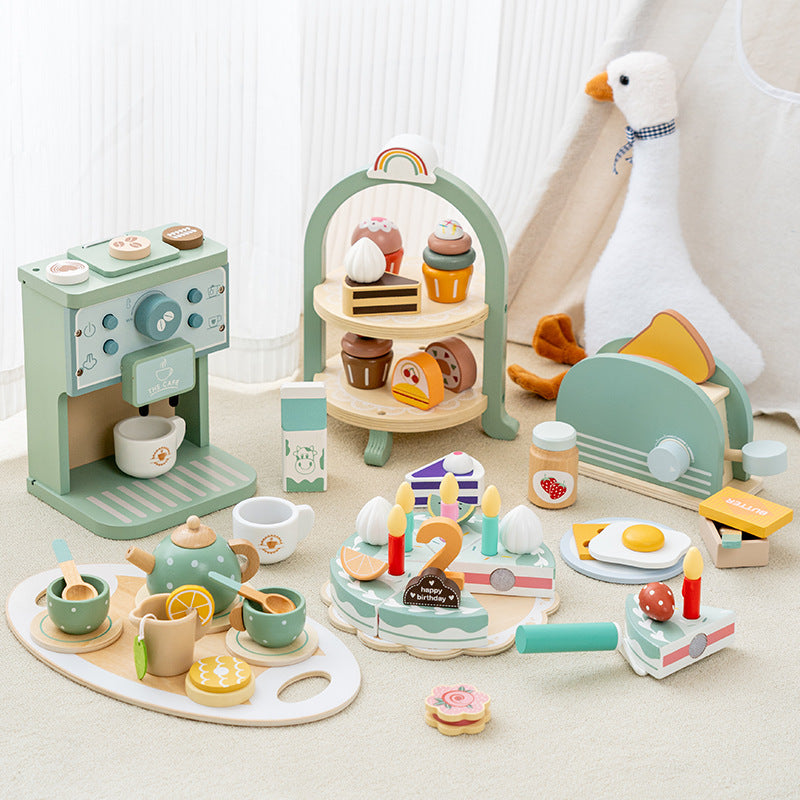 Wooden imitation house tea set