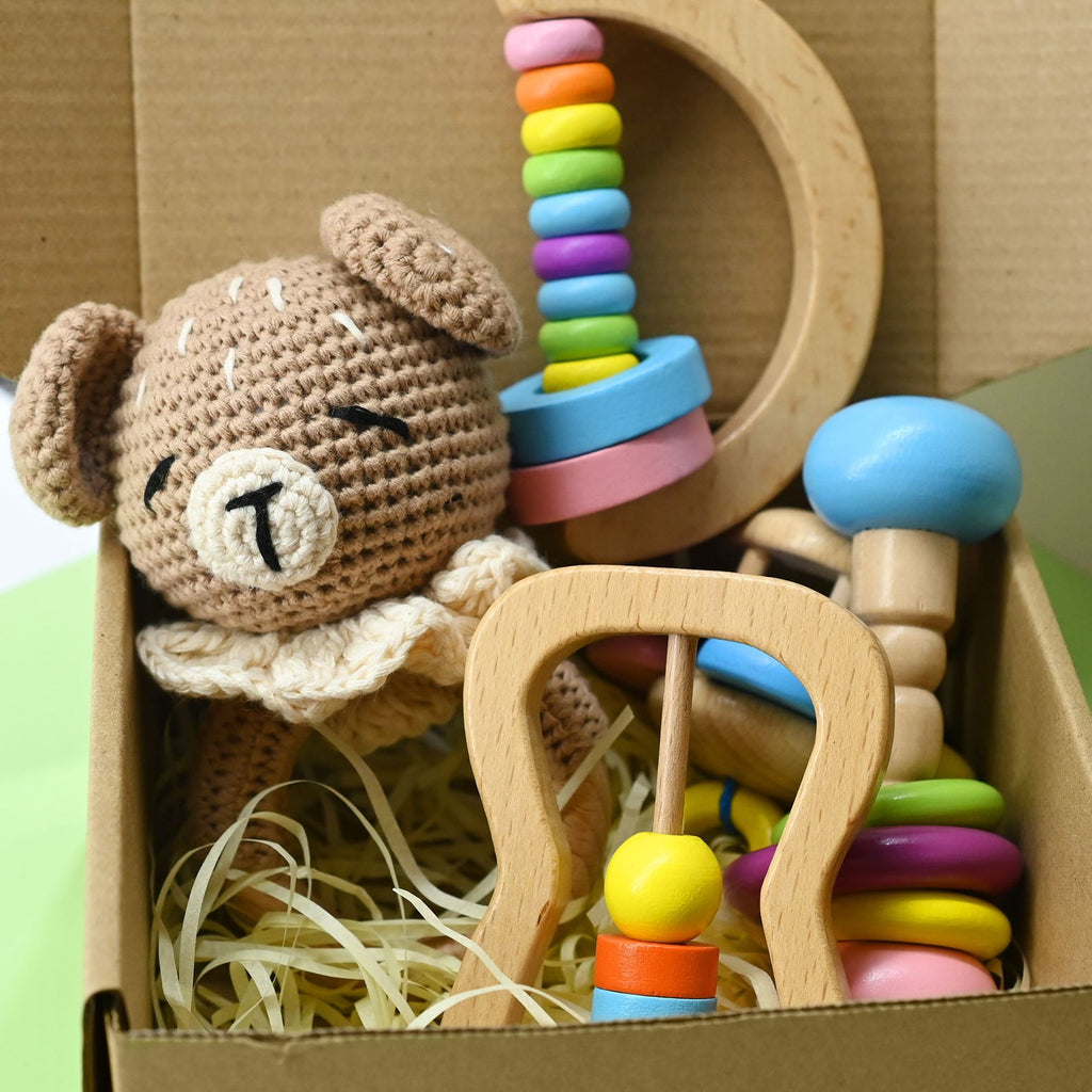 Handmade Crochet Wooden Animal Rattle