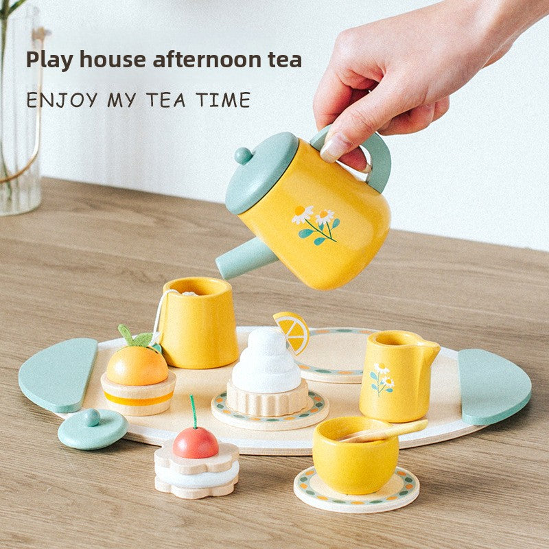 Wooden imitation house tea set